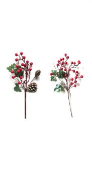 RAMO BACCHE ROSSE C/FOGLIE/ PIGNE H.32X10/15CM