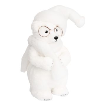 ORSETTO PELOSO BIANCO CON OCCHIALI E BERRETTO 19X18CM H 38CM