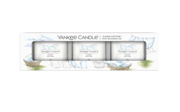 YANKEE CANDLE - SET 3 CANDELE VOTIVE IN VETRO CLEAN COTTON