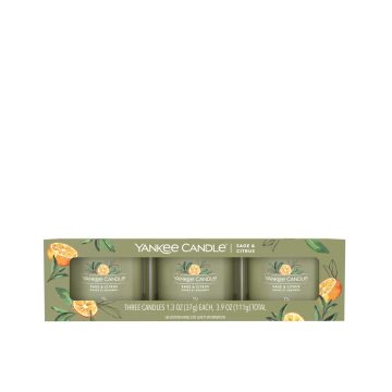 YANKEE CANDLE - SET 3 CANDELE VOTIVE IN VETRO SAGE AND CITRUS