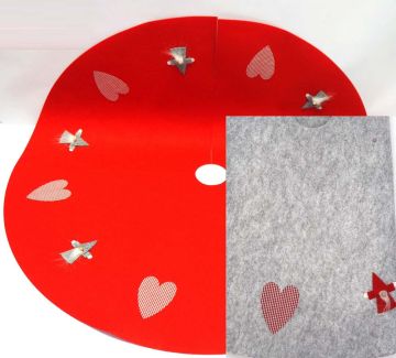 COPRIALBERO PANNO ROSSO/GRIGIO ROTONDO D.100CM C/CUORI-B.NAT.