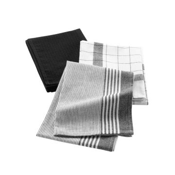 SET 3 STROFINACCI 50X70CM IN COTONE TESSUTO/NIDO D APE VIBRATO NERO