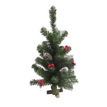 ALBERO NATELE H.50CM BASE IN LEGNO C/PIGNE NEVATE/BACCHE ROSSE