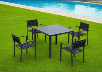 SET TAVOLO + 4 SEDIE IN METALLO E TEXTILENE NERO