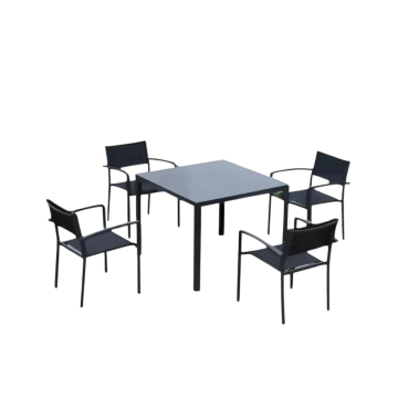 SET TAVOLO + 4 SEDIE IN METALLO E TEXTILENE NERO