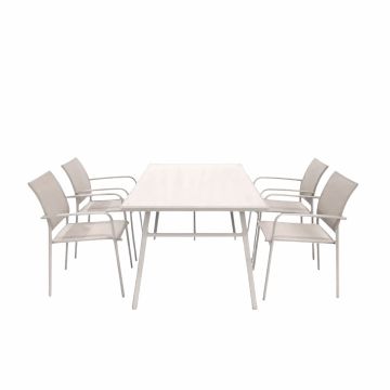 SET TAVOLO + 4 SEDIE IN METALLO E TEXTILENE TORTORA