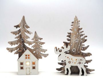 ALBERO LEGNO C/SOGG. NATALE C/LUCE H.17X15CM