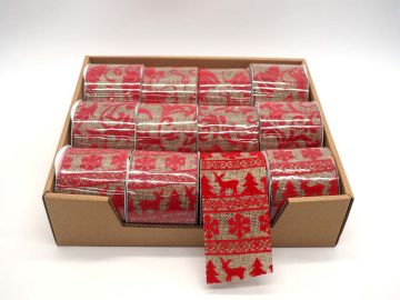 ROTOLO NASTRO JUTA STAMPATO ROSSO H.6.3X270CM