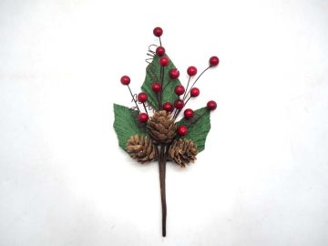 RAMETTO PINO C/BACCHE ROSSE/ PIGNE NATURALI 20CM