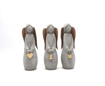 AGIOLETTO CEMENTO C/ALI CARTA/ PEND.LEGNO H.14.5X6.5X4.5CM