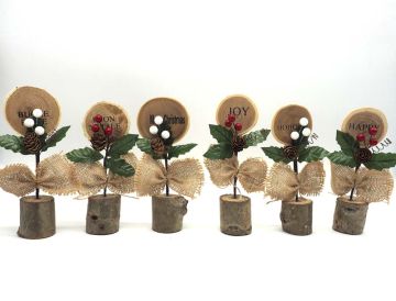 SEGNAPOSTO TRONCHETTO LEGNO C/FIOCCO JUTA+DECO C/CERCHIO/SCRITTE