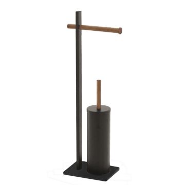 LINEA ROLLE - PIANTANA PORTA ROTOLO E PORTA SCOPINO NERO OPACO E LEGNO