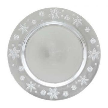 SOTTOPIATTO IN PLASTICA ARGENTO CON FIOCCHI DECORATI D. 33CM