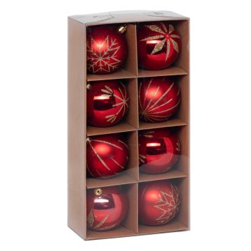 CONFEZIONE 8 SFERE DI PLASTICA D 8CM ROSSO LUCIDO C/INSERTI ORO GLITTER