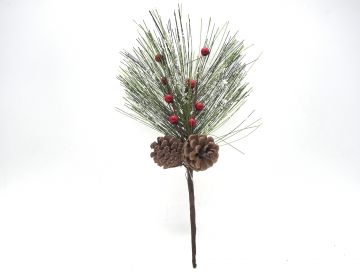 PICK CON AGHI DI PINO/PIGNE E BACCHE H. 26CM