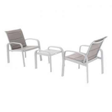 SET ELYN IN ALLUMINIO TORTORA CON 2 POLTRONE+ TAVOLINO