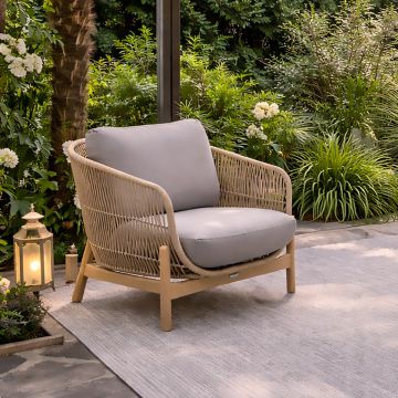 POLTRONA MOD DEONA ALLUMINIO E ACACIA NATURALE 