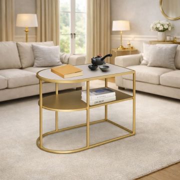 TAVOLINO MOD. PAGE CM 52X31.5 H. 45 ORO E MARMO BIANCO