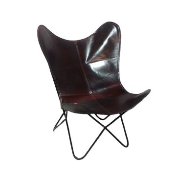 SEDIA BUTTERFLY IN PELLE MARRONE E FERRO