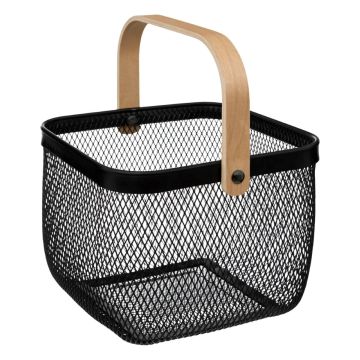 CESTINO QUADRATO MAYAJ CON MANICO CM25.7X25.7 H.18 IN METALLO NERO 