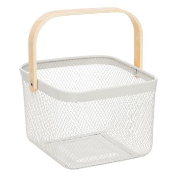 CESTINO MAYA 26X24.5 H.17.5 METALLO BIANCO E LEGNO