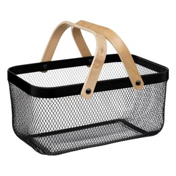 CESTINO RETTANGOLARE MAYAJ CON MANICO CM 40X26.5 H.18.5 IN METALLO NERO 