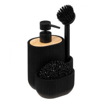 LINEA NATUREO - DISPENSER SAPONE CON ACCESSORI NERO E NATURALE