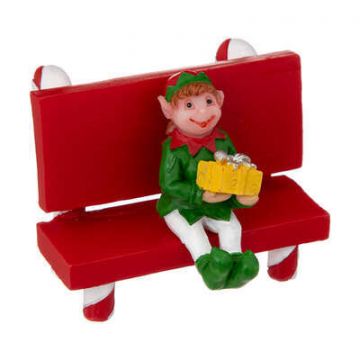 PANCHINA CANDYCANES CON ELFO PER VILLAGGIO DI NATALE 6X4.5CM H. 4CM