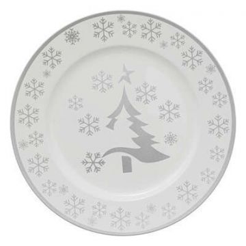 SOTTOPIATTO NATALIZIO IN PLASTICA CON DECORO ALBERO ARGENTO DIAM. 33CM