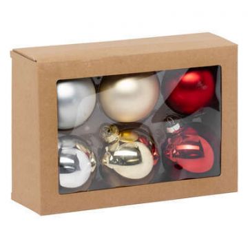 SET 6 PALLINE IN VETRO ORO/ARGENTO/ROSSO D 8CM