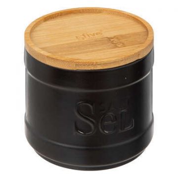 BARATTOLO SALE NATUREO NERO CON TAPPO IN BAMBOO D 10.7 H 10CM