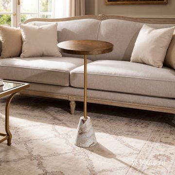 TAVOLINO MOD. NEITH CM 35.5X69.5 ORO E MANGO CON BASE IN MARMO 
