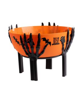 CESTINO ARANCIONE CON MANI DI SCHELETRO DIAM. 26CM