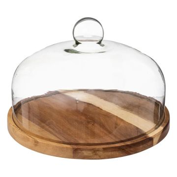 ALZATINA IN VETRO CON VASSOIO IN LEGNO D 30CM