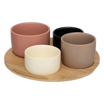 SET 4 CIOTOLE APERITIVO IN CERAMICA CON VASSOIO IN BAMBOO DIAM. 33CM