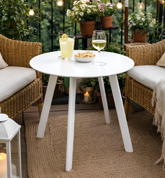 TAVOLINO DA ESTERNO MOD. SAONA DIAM. 50CM IN ACCIAIO BIANCO