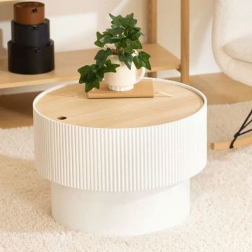 TAVOLINO CONTENITORE MOD. ENOLA CM 55X38 BIANCO E NATURALE