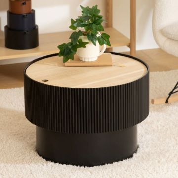 TAVOLINO CONTENITORE MOD. ENOLA CM 55X38 NERO E NATURALE 