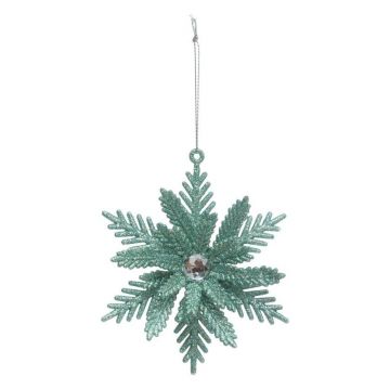 APPENDINO FIORE DI PLASTICA VERDE CON GLITTER E STRASS H. 11.9CM