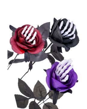 ROSA DI HALLOWEEN CON MANO SCHELETRO H 38CM ASSORTITO