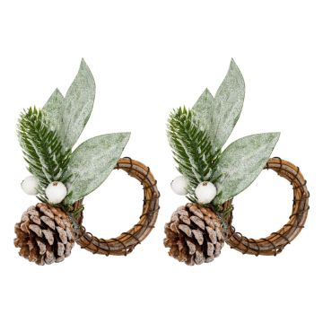SET 2 PORTATOVAGLIOLI RAMI INTRECCIATI IN RATTAN CON VISCHIO/PIGNA D 10CM