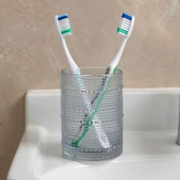 BICCHIERE PORTA SPAZZOLINI IN VETRO BLU TRASPARENTE