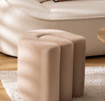 POUF BOLAN DIAM. CM 39.5 H. 40.5 IN VELLUTO BEIGE