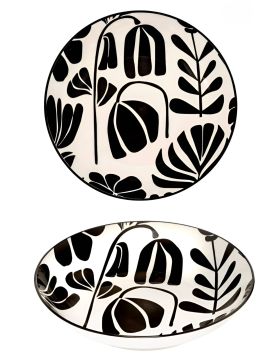PIATTO FONDO IN CERAMICA LINEA TWISTED LIME DIAM.20CM BIANCO CON DECORO NERO