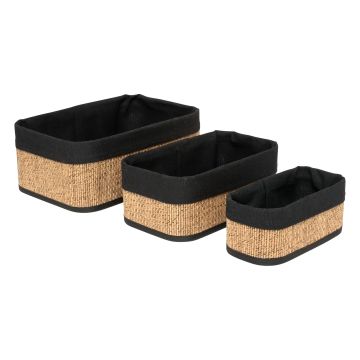 SET 3 CESTI IN BAMBU E TESSUTO 31X21 H 12.5CM NATURALE E NERO