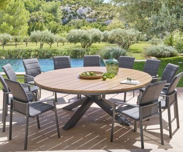 TAVOLO ROTONDO FISSO ORACLION DIAM. CM 220 GRAFITE E PIANO EFFETTO LEGNO