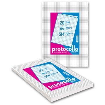 CONFEZIONE 20 FOGLI PROTOCOLLO QUADRETTI 5mm