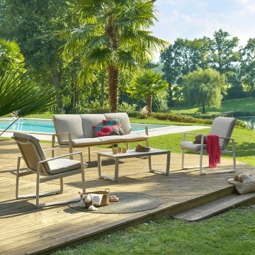 SALOTTO DA GIARDINO BOREANE ALLUMINIO E TEXTILENE ARGILLA