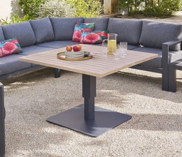 TAVOLO DA ESTERNO MOD. SALIMIA CM 110X110 GRAFITE CON PIANO EFFETTO LEGNO 