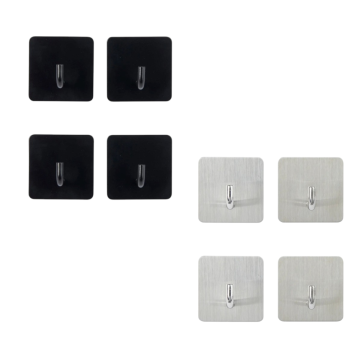 SET 4 GANCI ADESIVI STILKY IN ACCIAIO INOX ASSORTITO 4.5X4.5CM SP 2.7CM